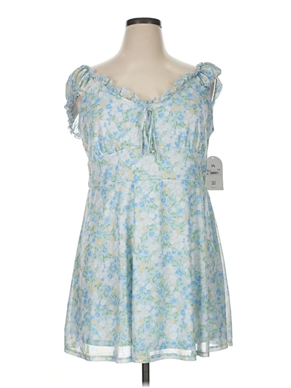 ARULA Light Blue Floral Ruffle-Trim Mini Dress Plus Size 1X